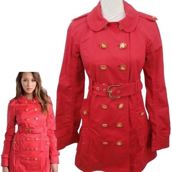 JUICY COUTURE Red Double Breasted Skirted Trench Coat Small - Picture 1 of 13